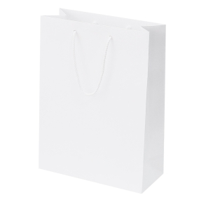 White paper bags with fabric handles